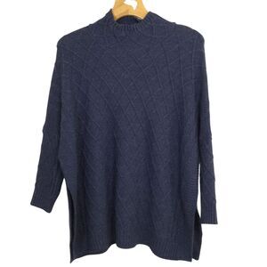 Mer Sea Women Lisbon Traveler Cable Knit Turtleneck Tunic Sweater Blue Size OSFA